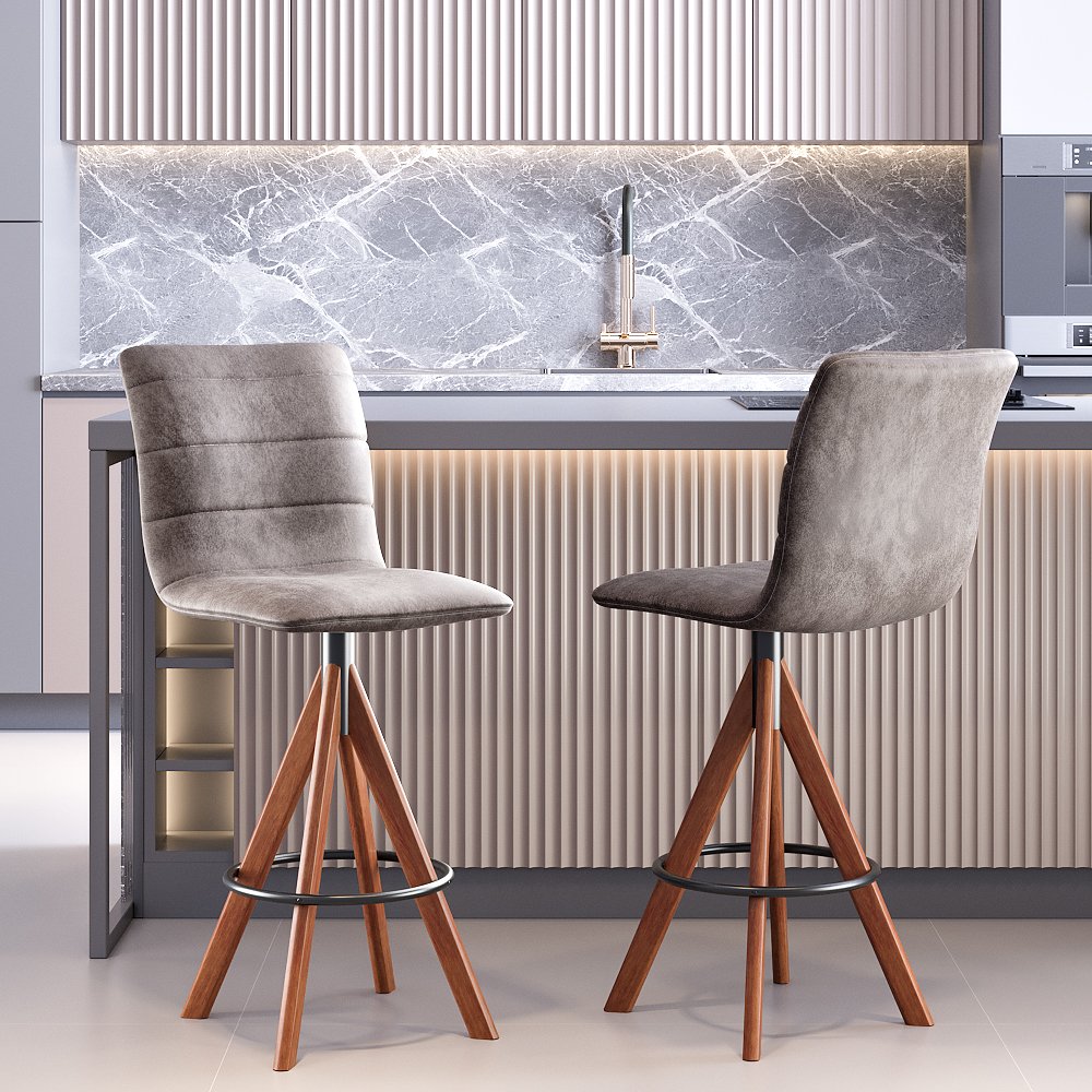 Banqueta Wave Matelass&ecirc; com Base Girat&oacute;ria de Madeira Maci&ccedil;a Cor Castanho com  Arco Preto Nobuck 2088